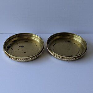 Vintage Brasscrafters 6" Brass Round Ash Tray w/ Chain Trim Made in England Set